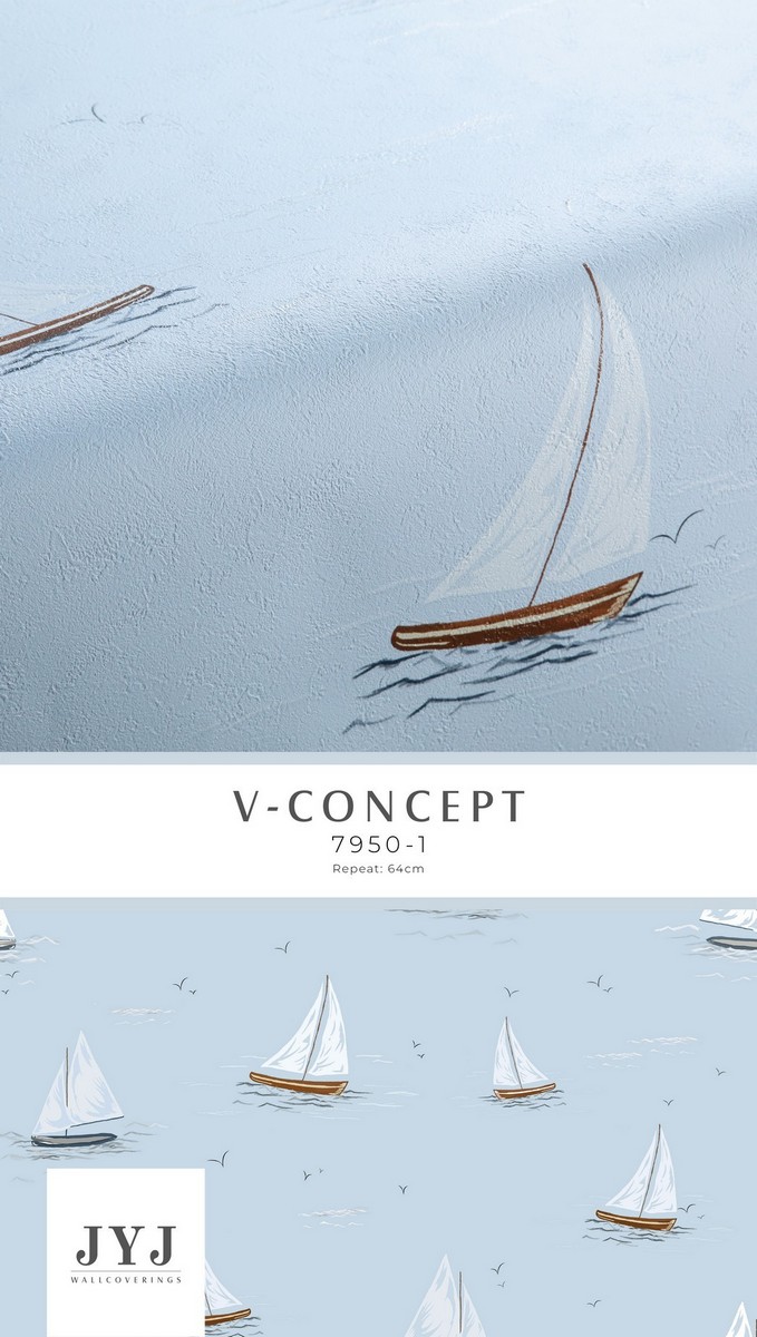 Giấy dán tường phòng trẻ em hình thuyền buồm Vconcept 7950-1